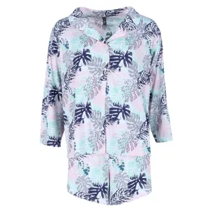 Women's Plus Size Tropic Palms Notch Collar Short Set