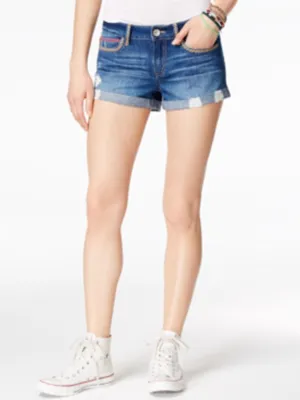 Women's Ripped Denim Shorts,Blue
