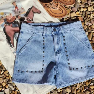 Women's Stonewash Studded Shorts