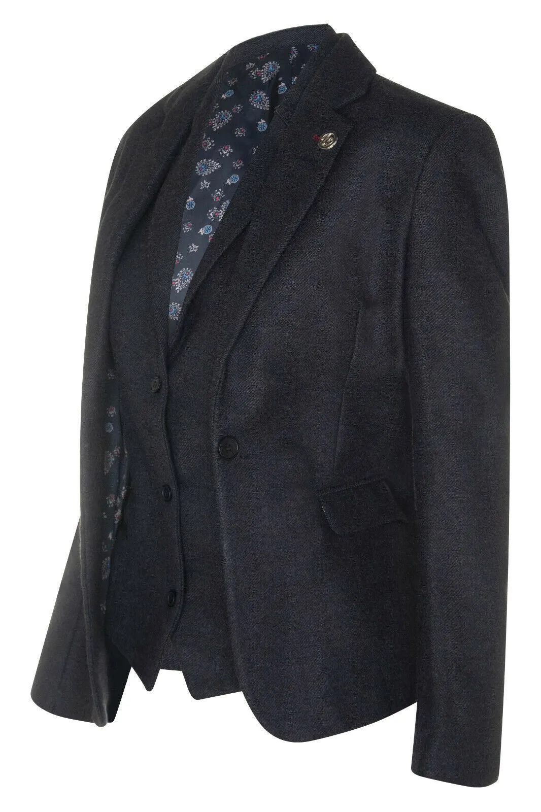Womens Tweed Herringbone Black Wool 1920s Blazer