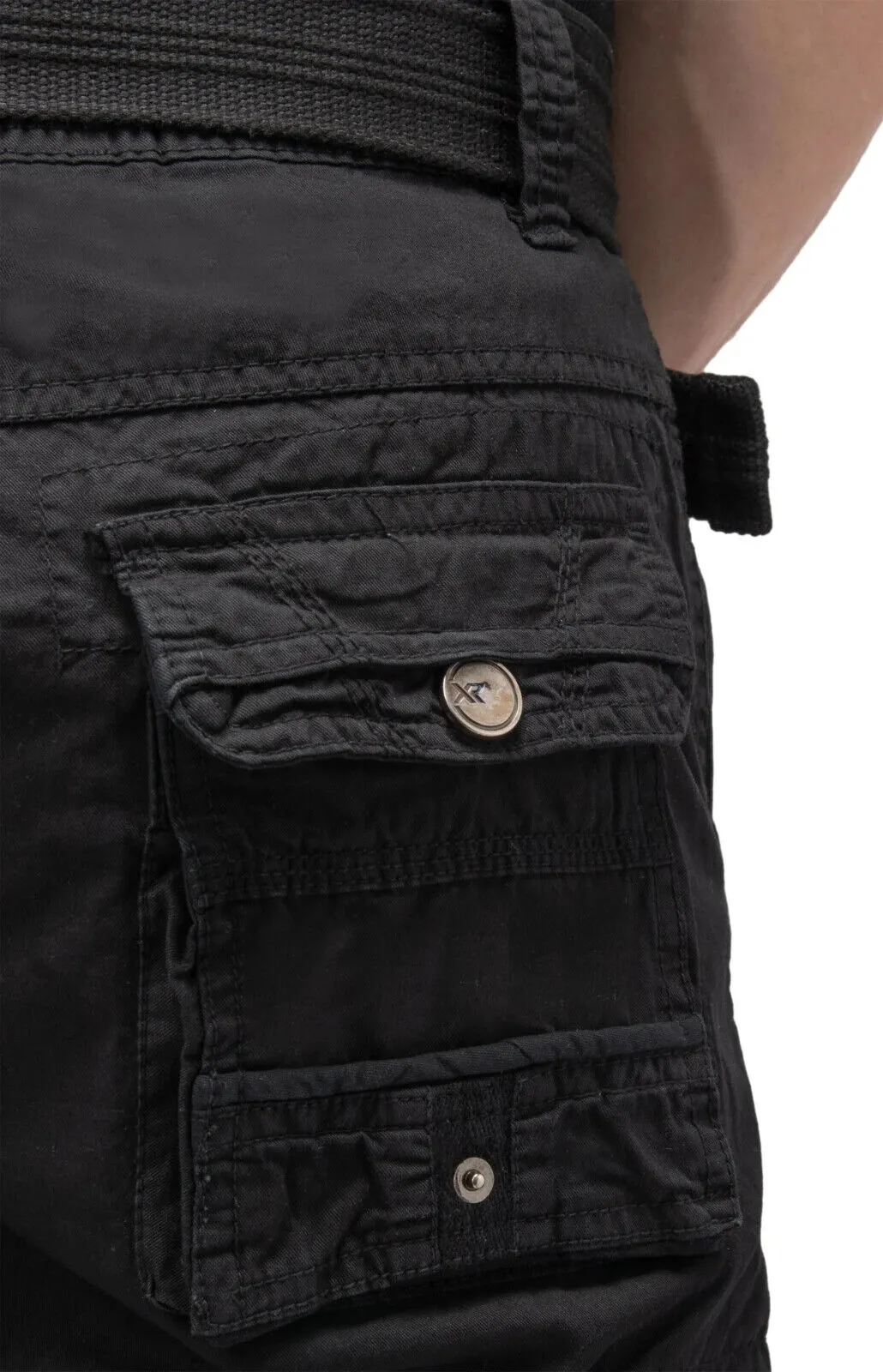 XRAY XMS-19026 Cargo Shorts Men's Black Cotton Belted Snap Detail Zip Fly MXX54