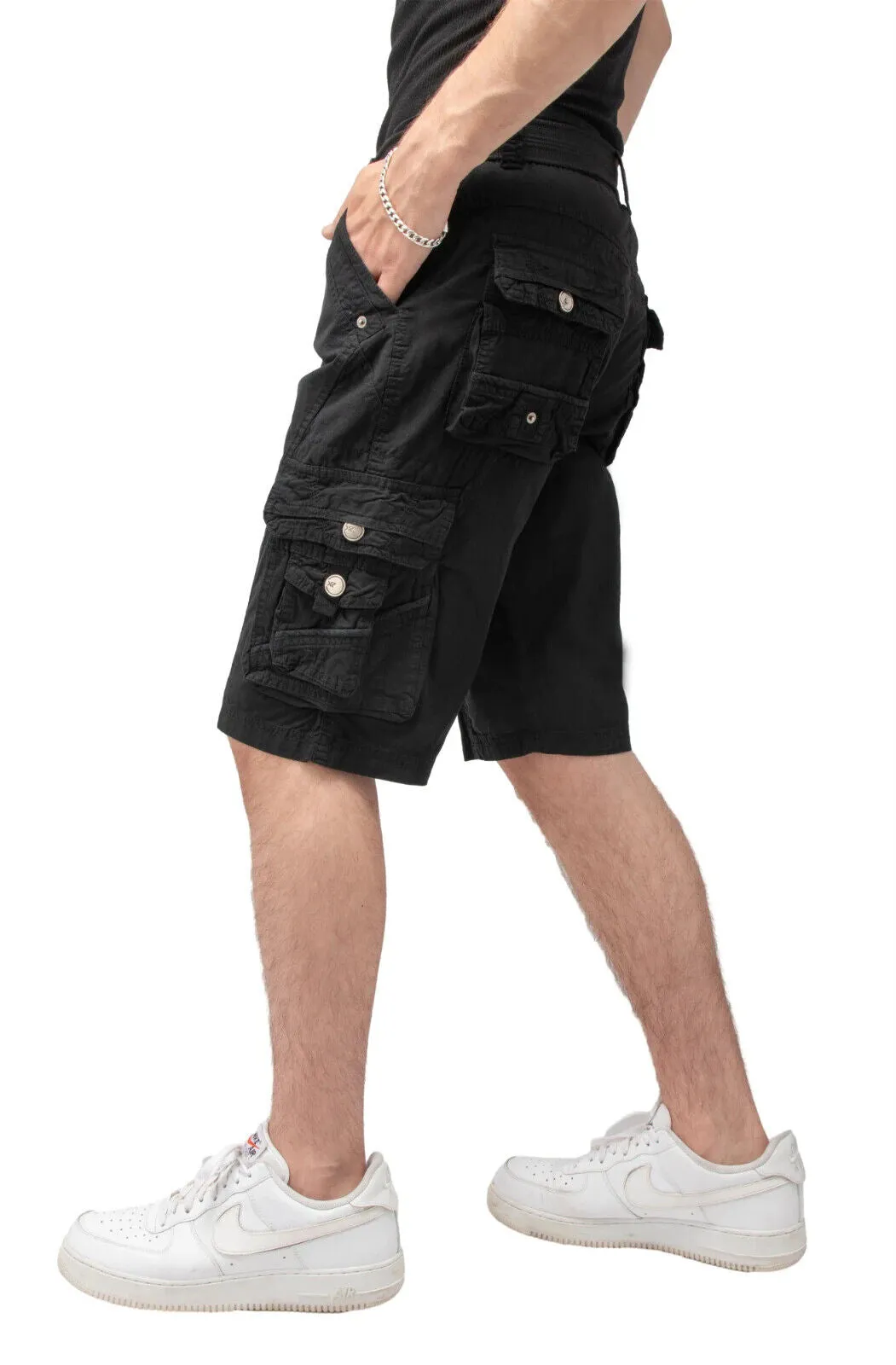 XRAY XMS-19026 Cargo Shorts Men's Black Cotton Belted Snap Detail Zip Fly MXX54
