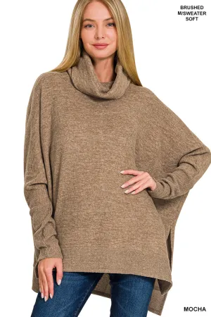 Zenana Brushed Melange Cowl Neck Oversized Poncho Sweater HT-25011C5