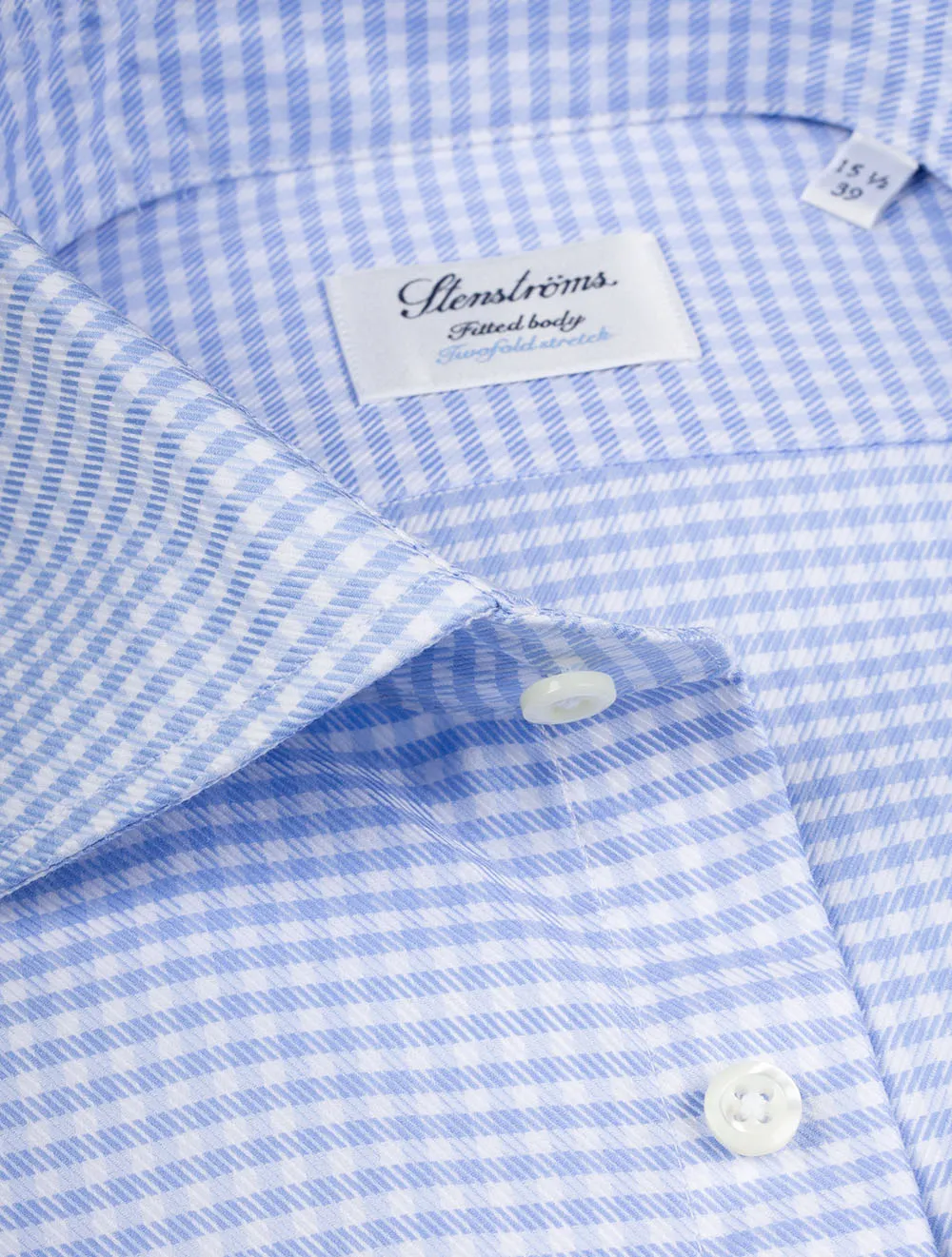 Blue Check Stretch Cotton Fitted Body Shirt