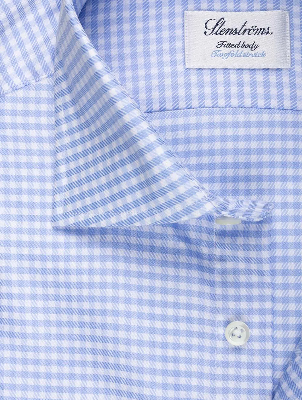 Blue Check Stretch Cotton Fitted Body Shirt