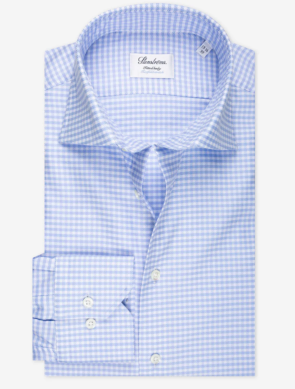 Blue Check Stretch Cotton Fitted Body Shirt