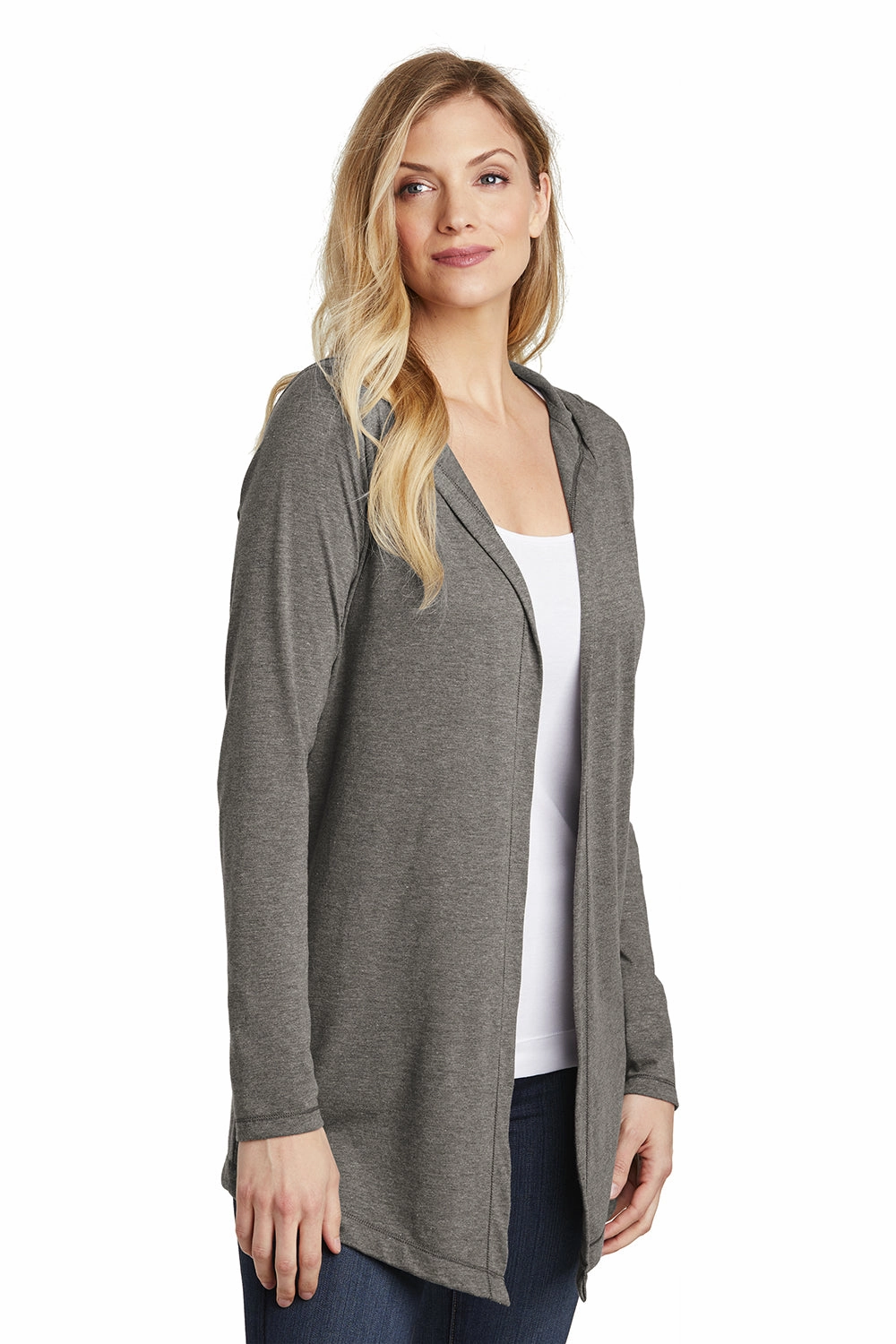 District Womens Perfect Tri Hooded Cardigan Sweater - Grey Frost