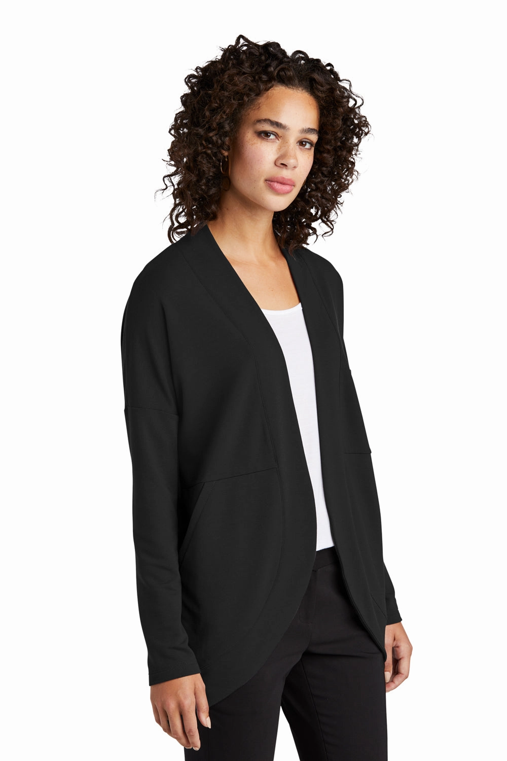 Mercer Mettle Womens Stretch Open Front Long Sleeve Cardigan Sweater - Deep Black