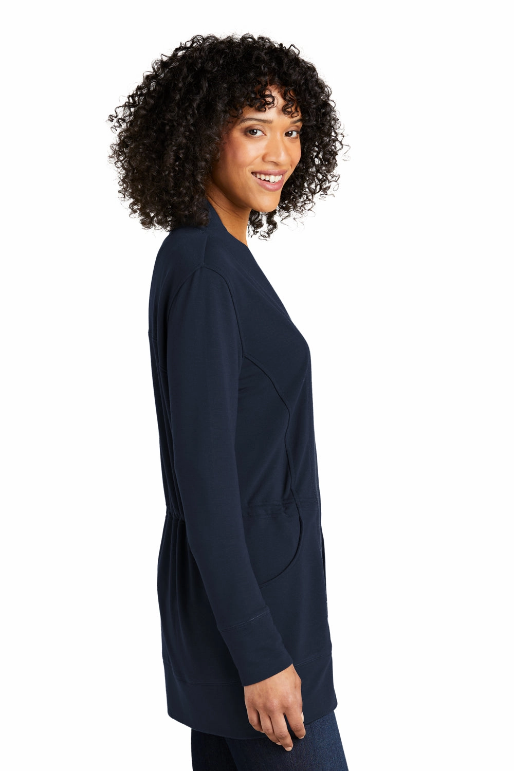 Port Authority Womens Microterry Snag Resistant Long Sleeve Cardigan Sweater - River Navy Blue