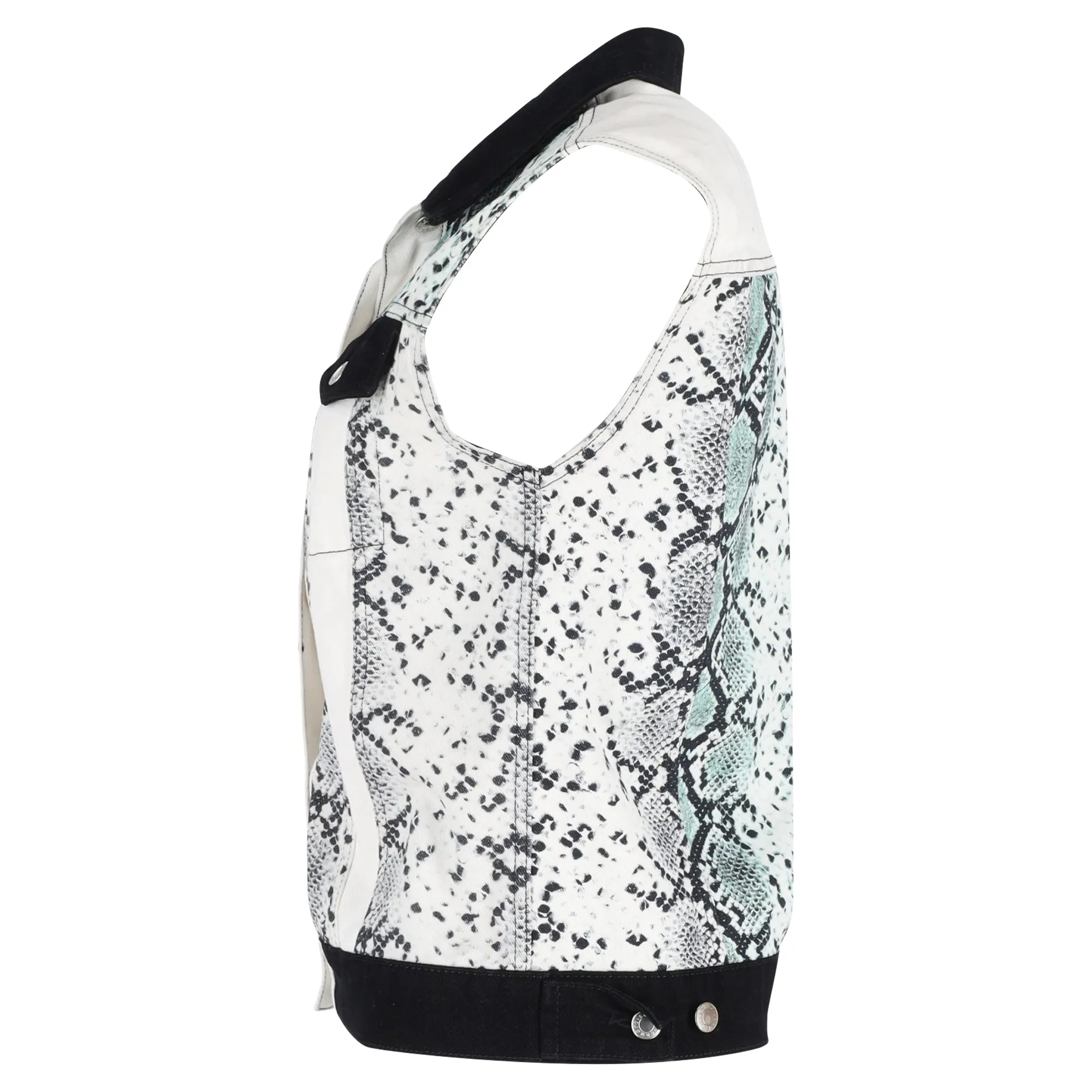 Sandro Paris  Snake Print Vest in White Cotton Denim