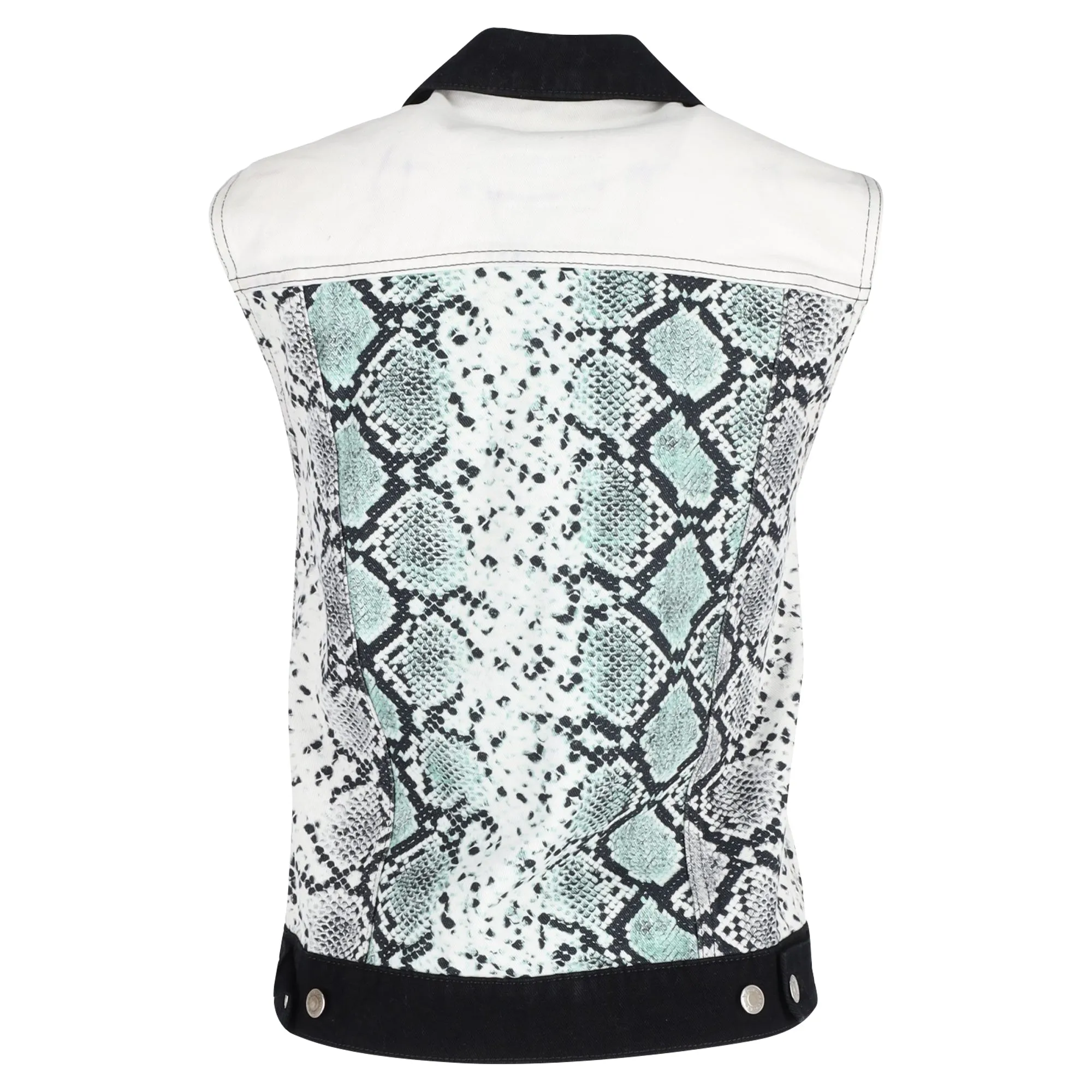 Sandro Paris  Snake Print Vest in White Cotton Denim